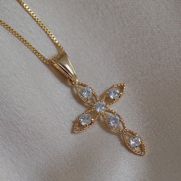 Crystal Cross Necklace | 18k Gold Filled - Picture 2 of 6